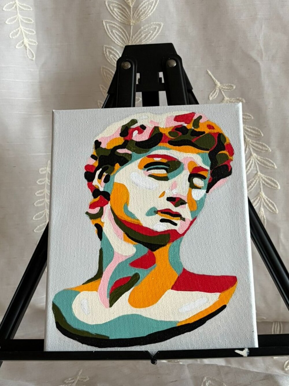 Hand Painted Colorful David Statue Pop Art Canvas 8x10